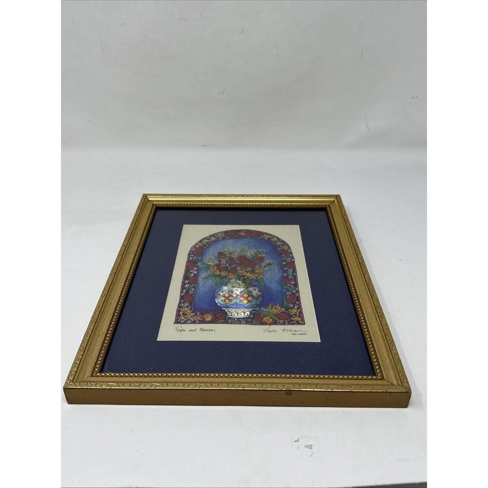 "Tulips" By Paula Kenevan Foil Art Print 3D Effect Gold Framed & Matted 12x10 - Picture 3 of 4
